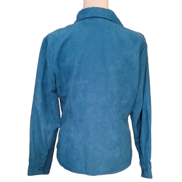 Turquoise Blue Zip Up Blazer Pin Tucked Office Casual Career Retro Chic Size PM - Picture 3 of 7